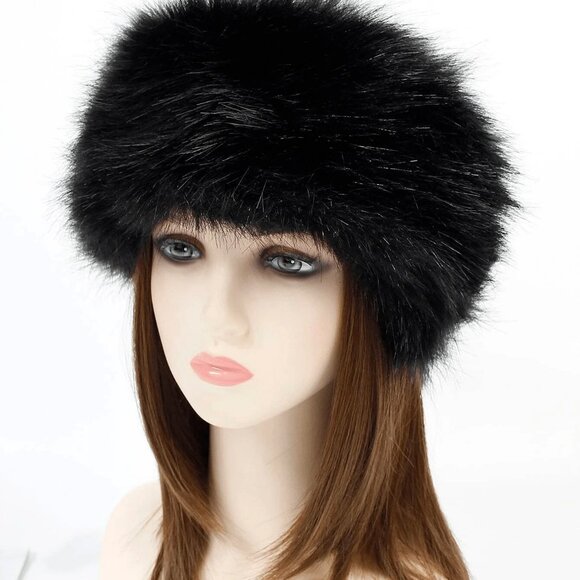 Black Women's Warm Pure faux fur headband - Picture 6 of 6